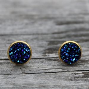Gold Druzy Geode Midnight Blue stud earrings